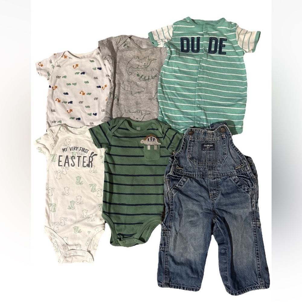 Baby Boy One Piece Oshkosh Overalls Onsies Sizes 6mo 9mo Total 6pcs Bundle